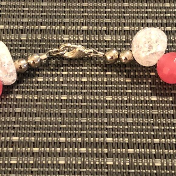 Pink Jade & Clear Crystal Handmade Beaded Ankle Bracelet - Picture 8 of 8